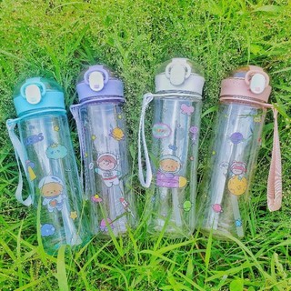 Bình đựng nước cute có ống hút, bình nước nhựa dễ thương có ống hút 500ml mang đi học, đi làm tiện dụng dễ thương