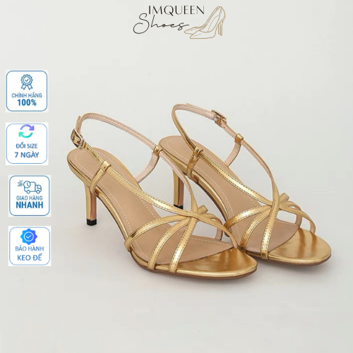 Sandal gót vuông imqueen, chất liệu da lì - tráng gương, cao 5-7cm