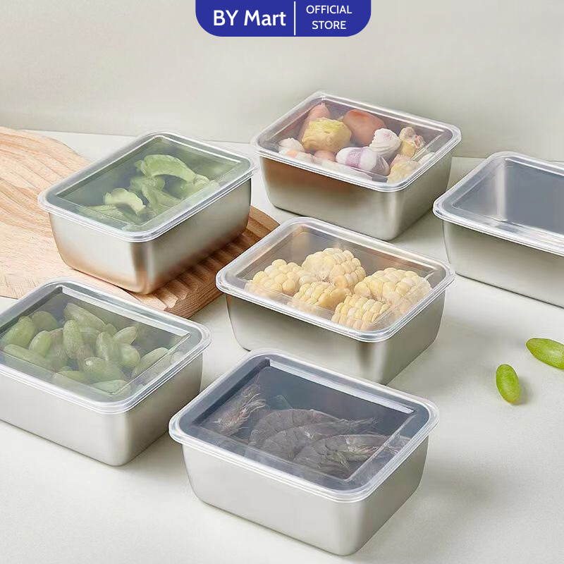 Set 5 Hộp Đựng Bảo Quản Thực Phẩm Chất Liệu Inox 304 Kèm Nắp Nhựa, Hộp Đựng Bảo Quản Thực Phẩm Tủ Lạnh An Toàn Sức Khỏe