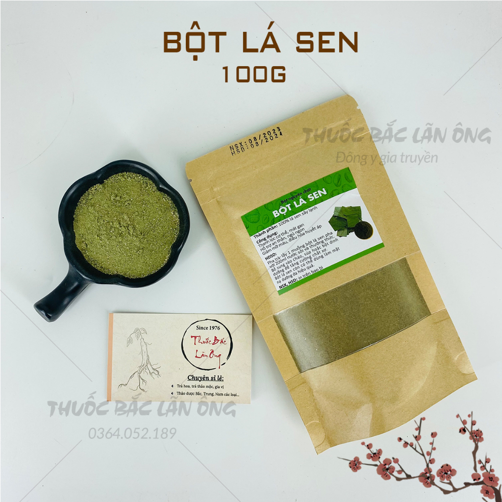 Bột lá sen nguyên chất 100g (Hỗ trợ giảm mỡ máu, kiểm soát cân nặng, an thần, stress)
