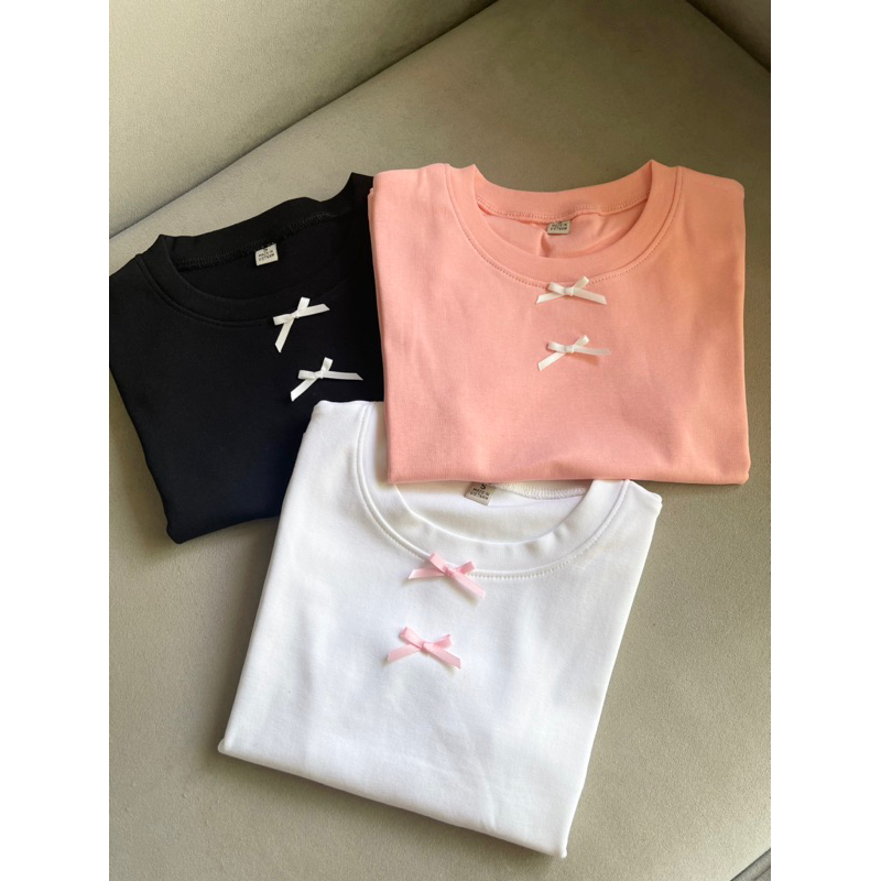 Áo Thun Baby Tee Đính Nơ Form Babytee Mini Tee Ôm Body Tay Ngắn Cotton Premium