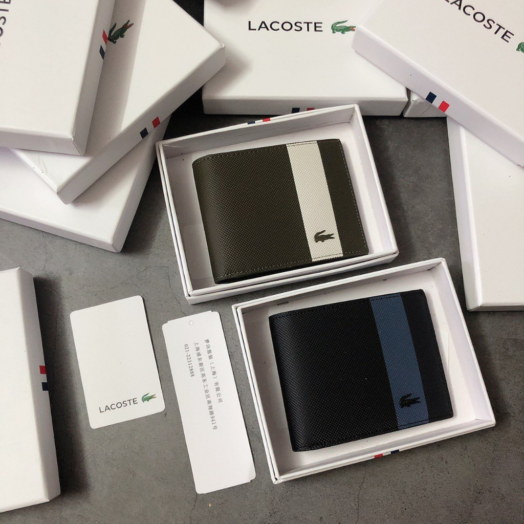 Ví Lacoste Nam Sọc Màu Da Mềm