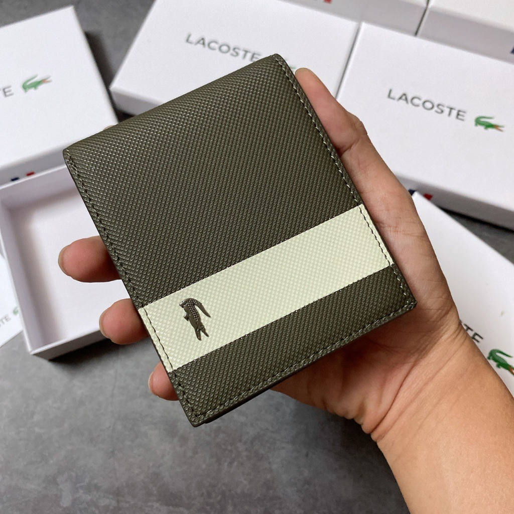 Ví Lacoste Nam Sọc Màu Da Mềm