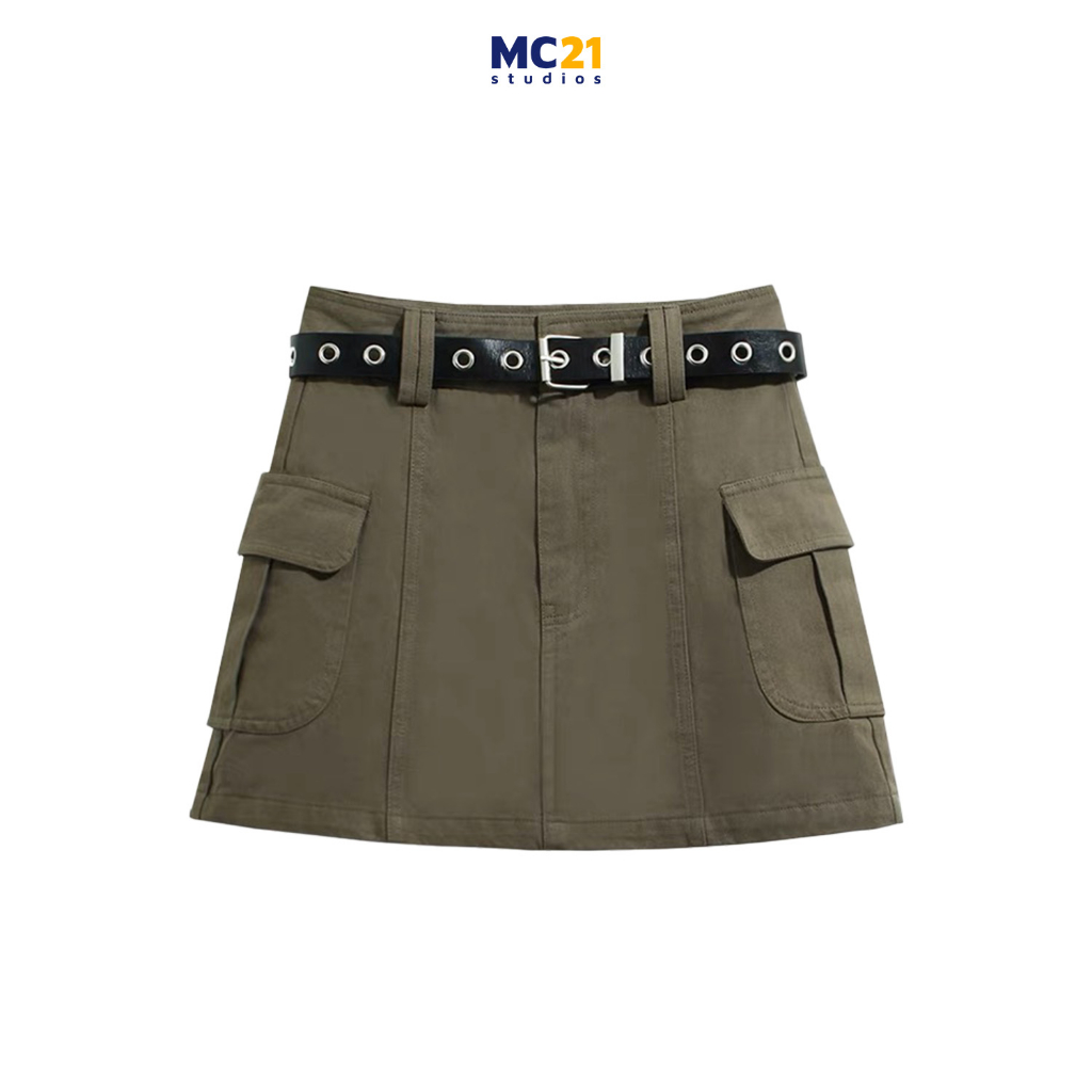 Chân váy kaki MC21.STUDIOS dáng ngắn chữ A lưng cao có quần trong Ulzzang Streetwear Hàn Quốc V3701