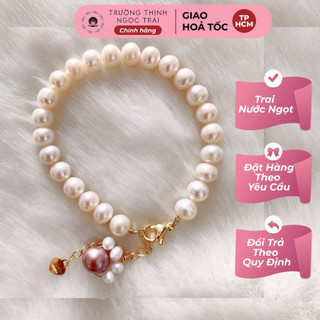 Vòng tay ngọc trai 6ly mix charm hình mèo hồng - ngọc trai trường thịnh