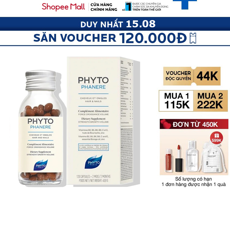 Viên uống PHYTO Phanere hỗ trợ mọc tóc, dưỡng móng - hộp 120v