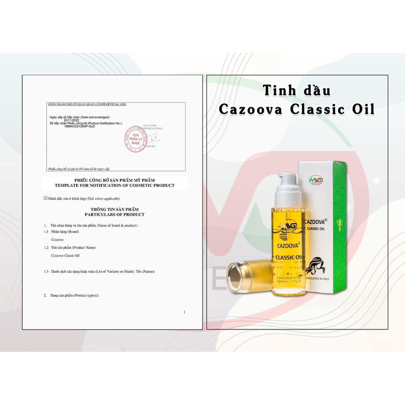 Tinh dầu dưỡng tóc CAZOOVA Classic Oil 60ml CHÍNH HÃNG chiết xuất từ hạt Macca!!!!