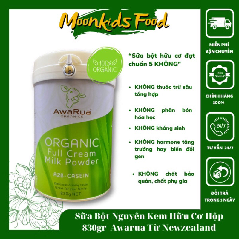 Sữa Bột Hữu Cơ Awarua Hộp 830g Vị Nguyên Kem Và Tách Kem Từ New Zealand