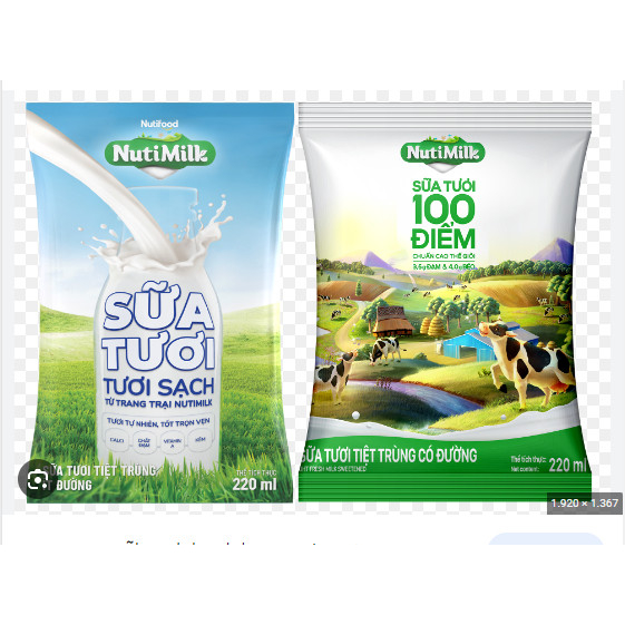 Thùng 48 Bịch Sữa Tươi Tiệt Trùng Nutimilk Bịch 220ml Sữa Sạch Có Đường (Mẫu Mới 100 Điểm )