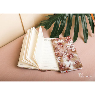 LINOTE Sổ cầm tay bìa da họa tiết FLOWER dòng kẻ ngang