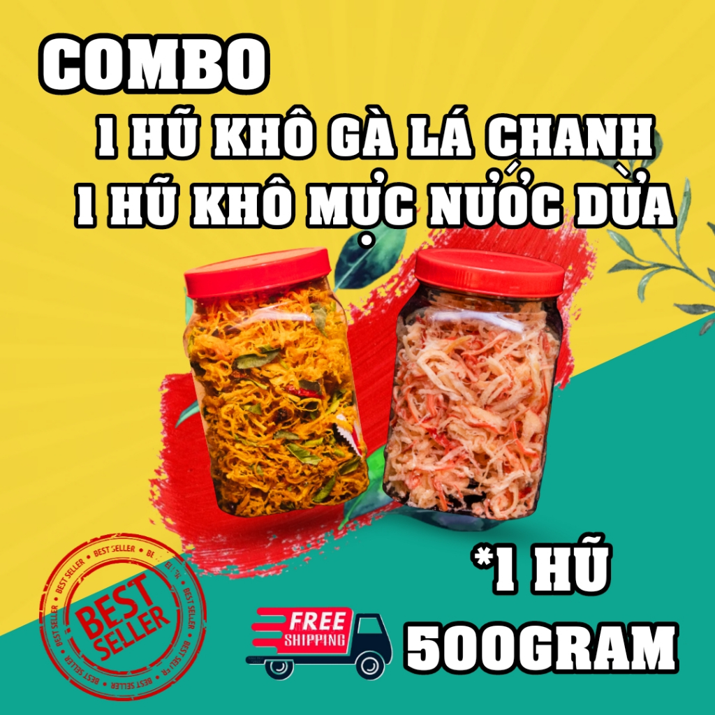 500Gram Khô gà Chanh + 500Gram Khô Mực Hấp Nước Dừa