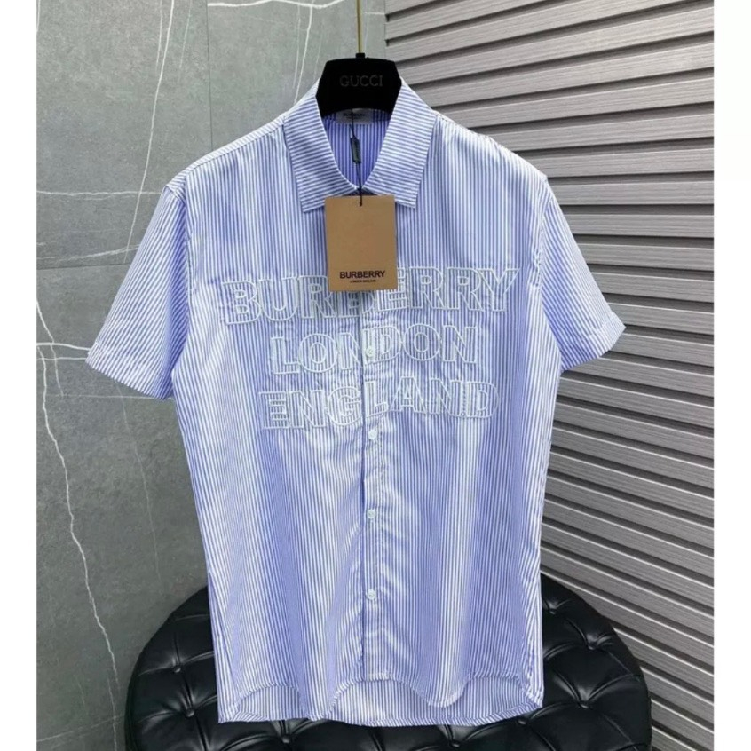 Áo Sơ Mi BURBERRY LONDON ENGLAND Kẻ Vàng Ngắn Tay Thêu Chữ Vải Cotton Lụa Cao Cấp | BigBuy360 - bigbuy360.vn