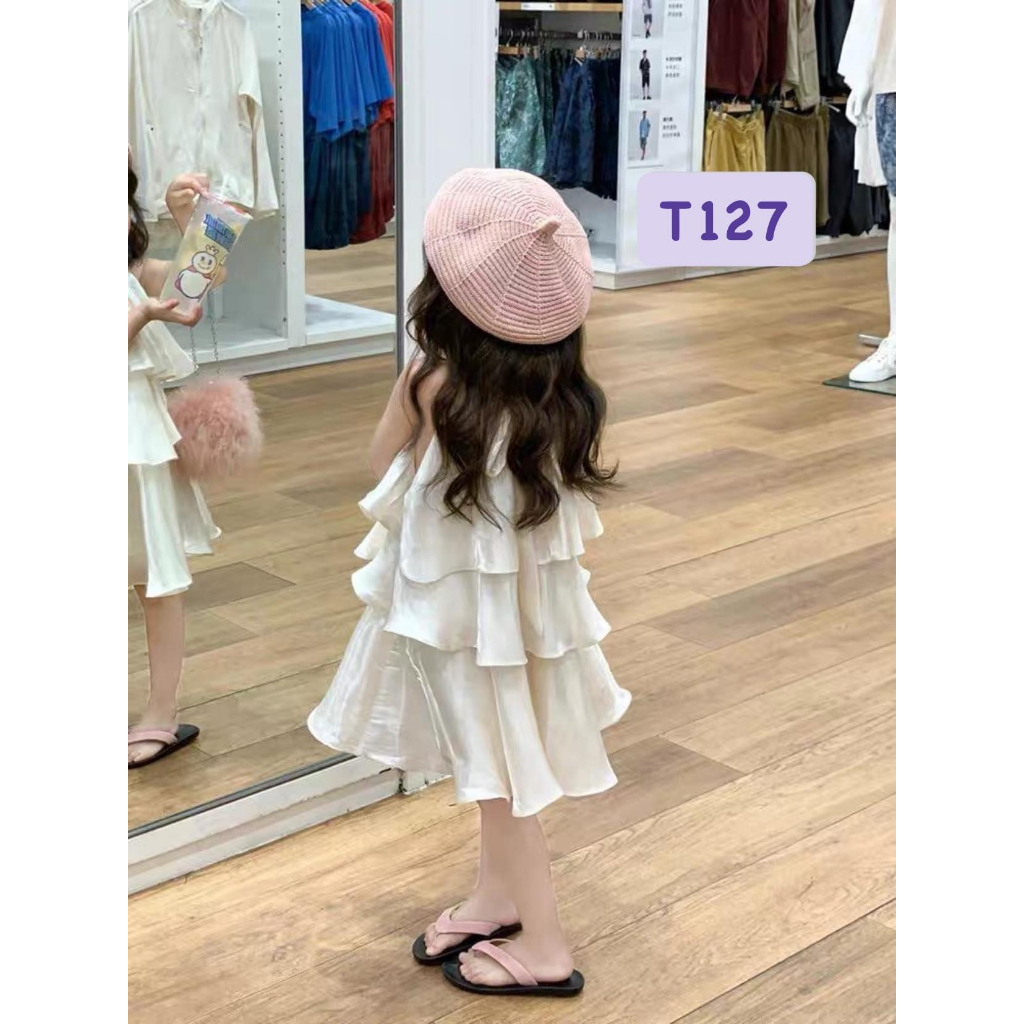 T127 Đầm 2 dây trắng 3 tầng cho bé