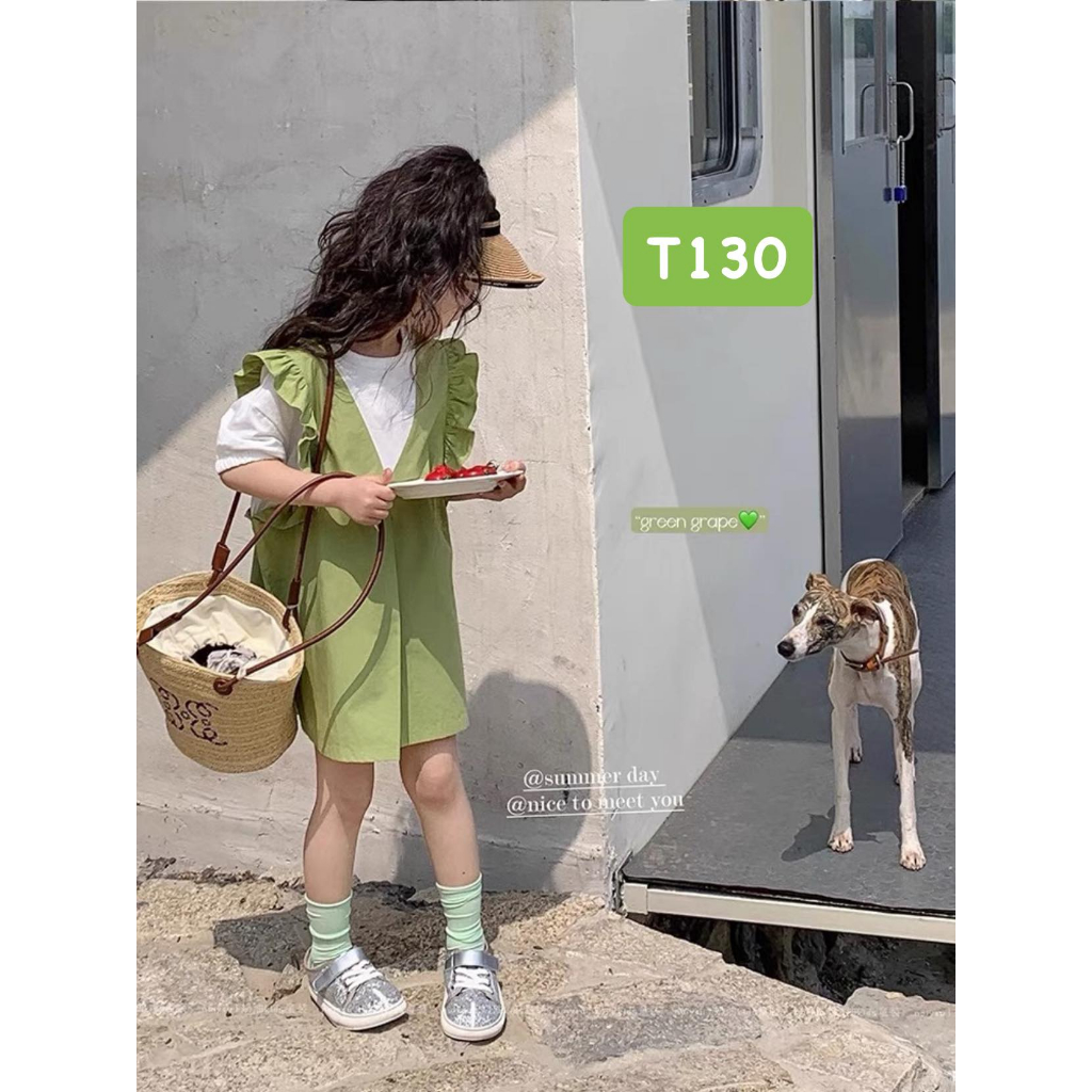 T130 Váy xanh bèo cổ trắng cho bé gái
