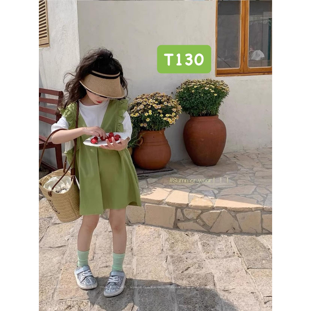 T130 Váy xanh bèo cổ trắng cho bé gái