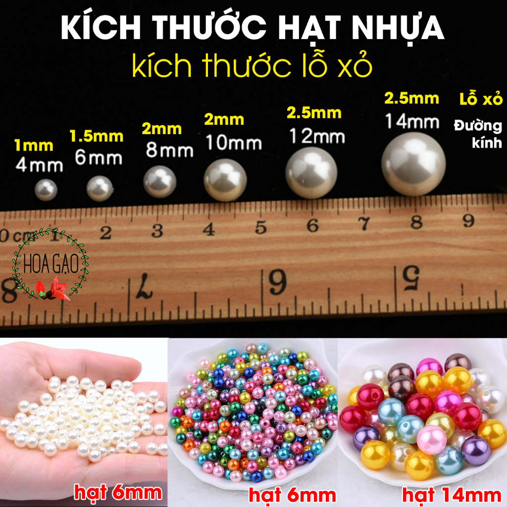 Hạt ngọc trai handmade, hạt làm vòng tay HOA GẠO GHA hạt nhựa có lỗ, không lỗ set 10g màu trắng, nhiều màu