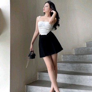 ONHOUSE Áo 2 dây cúp ngực dáng corset có sẵn mút ngực phối cùng chân váy lưng thấp y2k tôn dáng, CÓ TÁCH LẺ