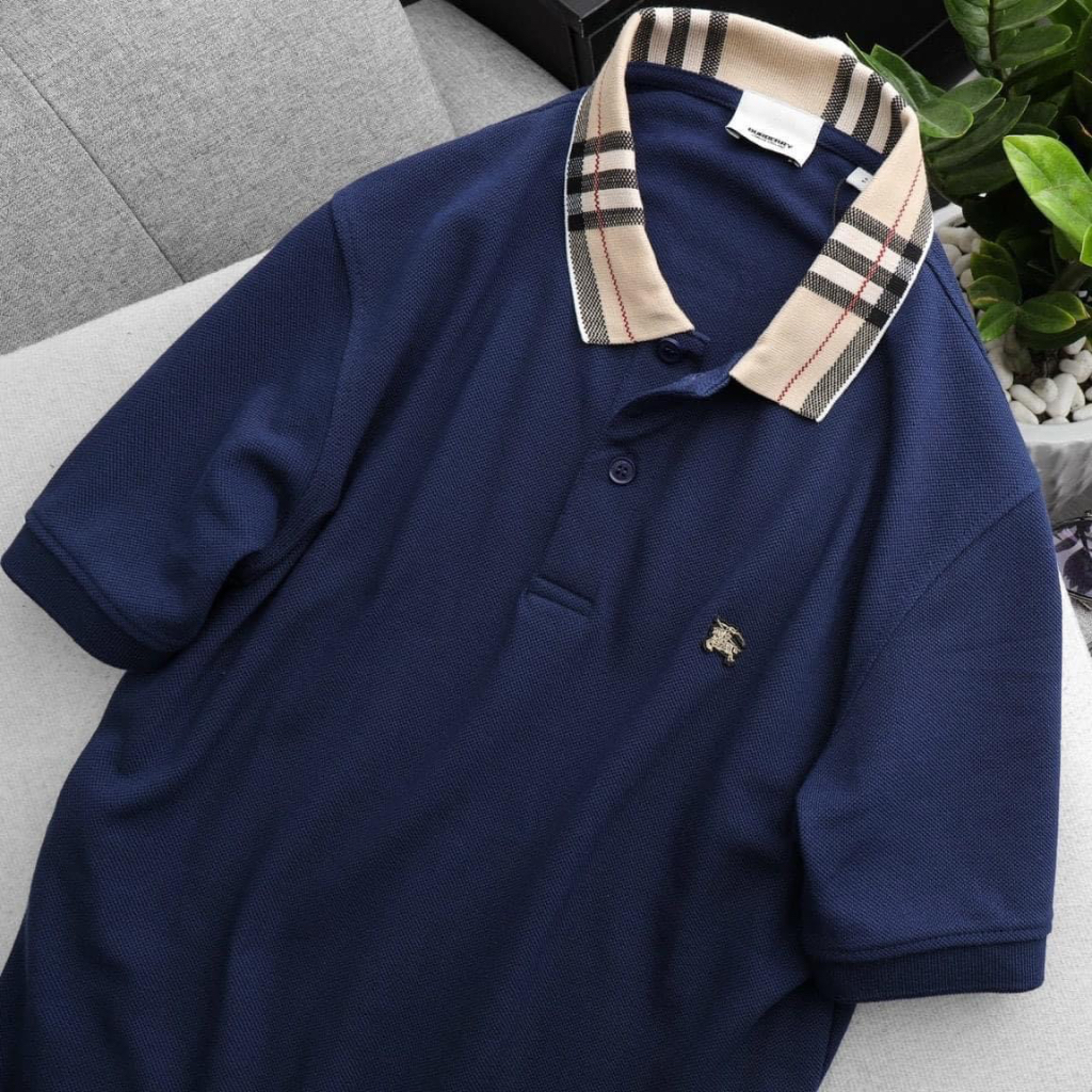 Áo thun Nam Polo Burberry VIỀN Form Slim Cotton gai Pique Vải Mềm Mịn Mát Cao Cấp, Hàng Xuất Xịn