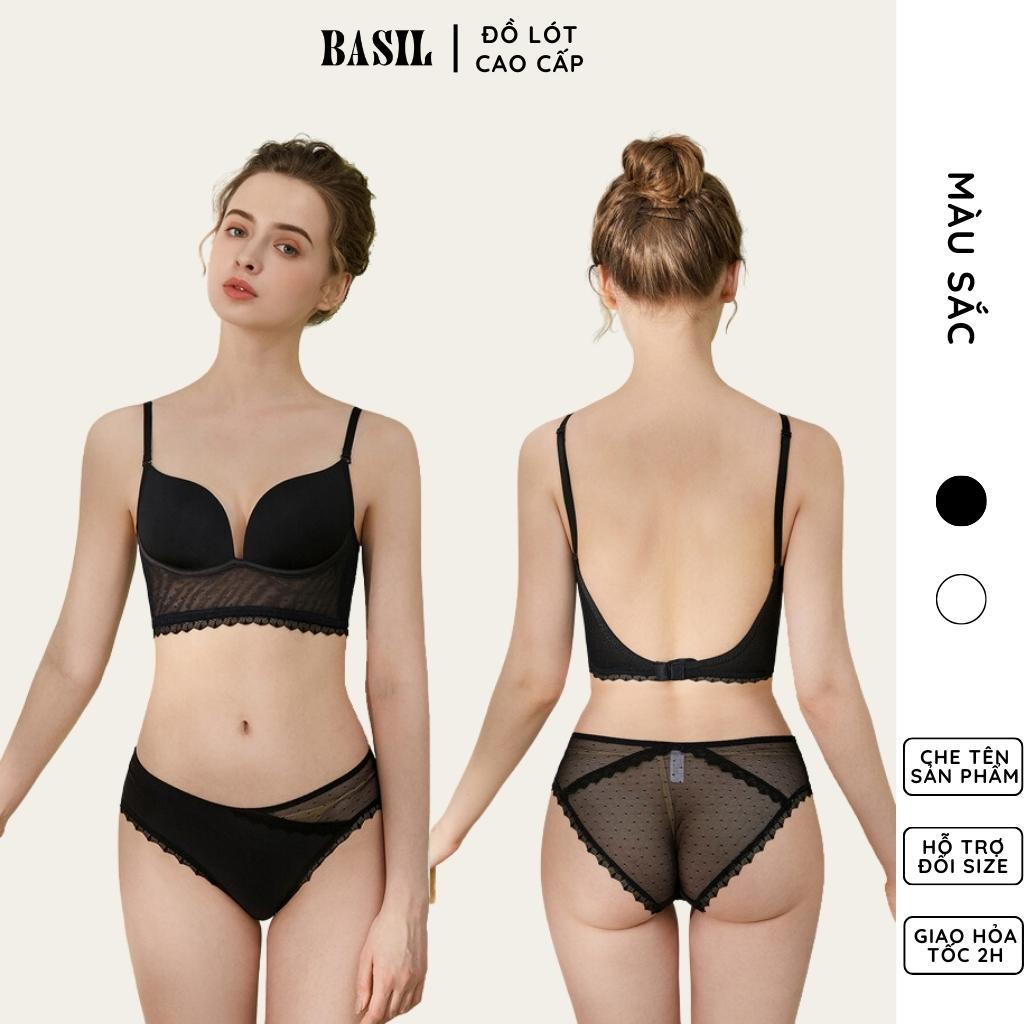 Bộ đồ lót BS03 Basil nữ trơn phối ren đệm mỏng không gọng hở lưng