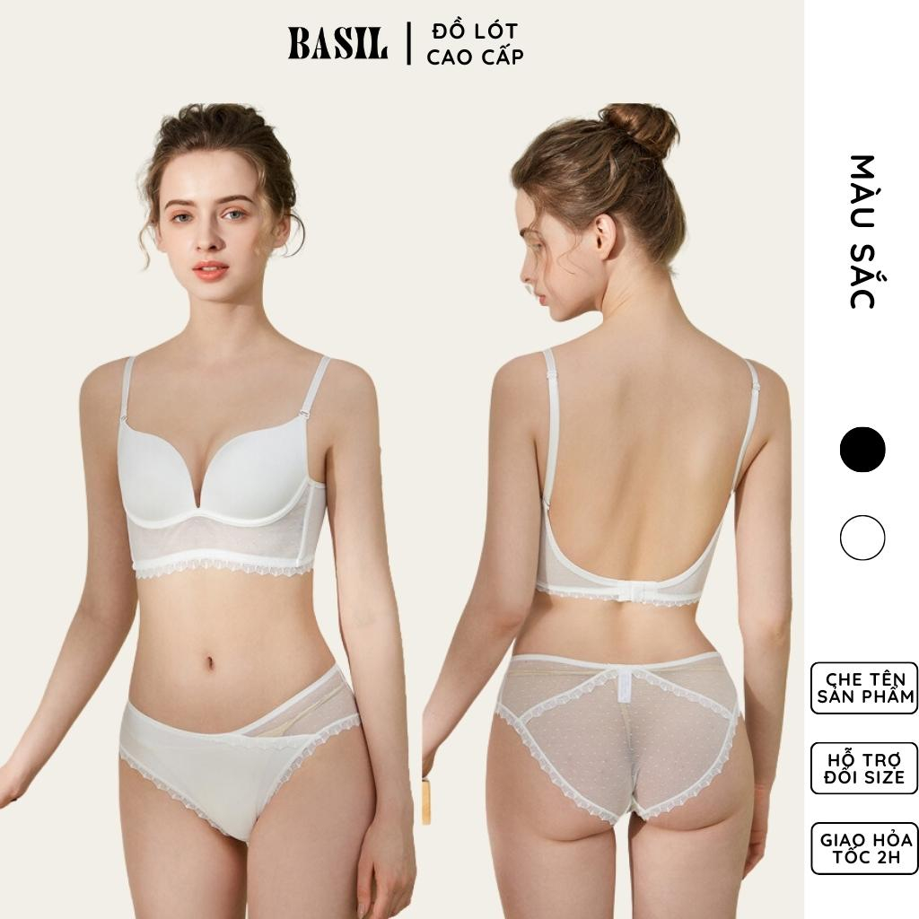 Bộ đồ lót BS03 Basil nữ trơn phối ren đệm mỏng không gọng hở lưng