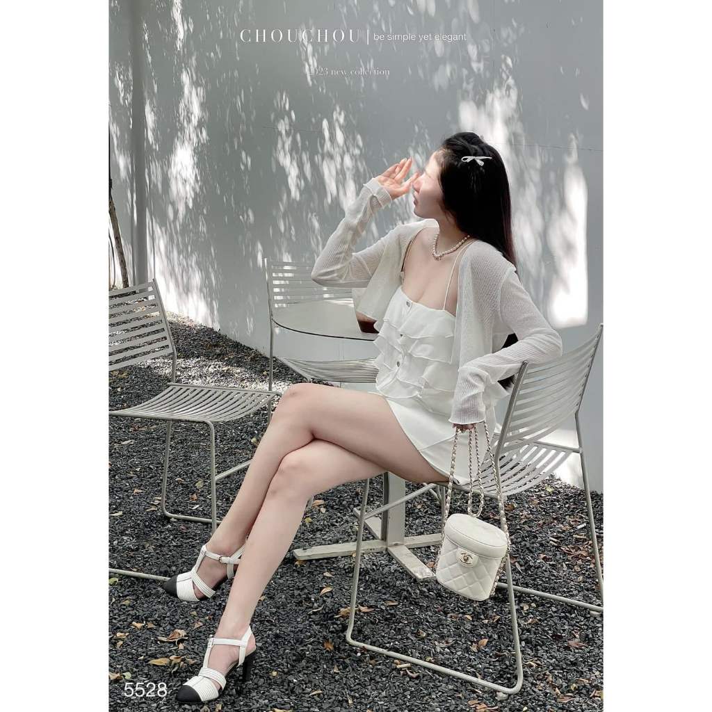 Set 3 món tầng: Áo BBD tầng 2 dây bèo + áo khoác mỏng tay dài + quần short trắng Freesize Hari_Fashion - Mã SR210