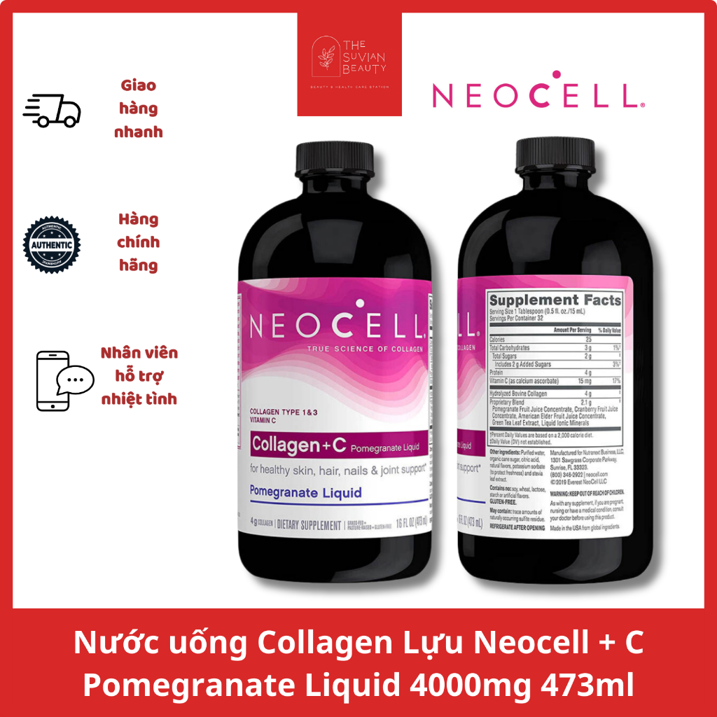 Nước uống Collagen Lựu Neocell + C Pomegranate Liquid 4000mg - 473ml