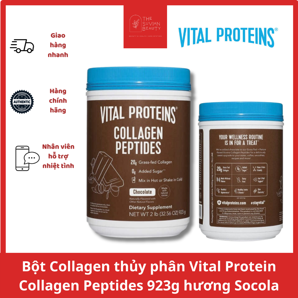 Bột Collagen thủy phân Vital Protein Collagen Peptides Chocolate 383g / 923g hương Socola