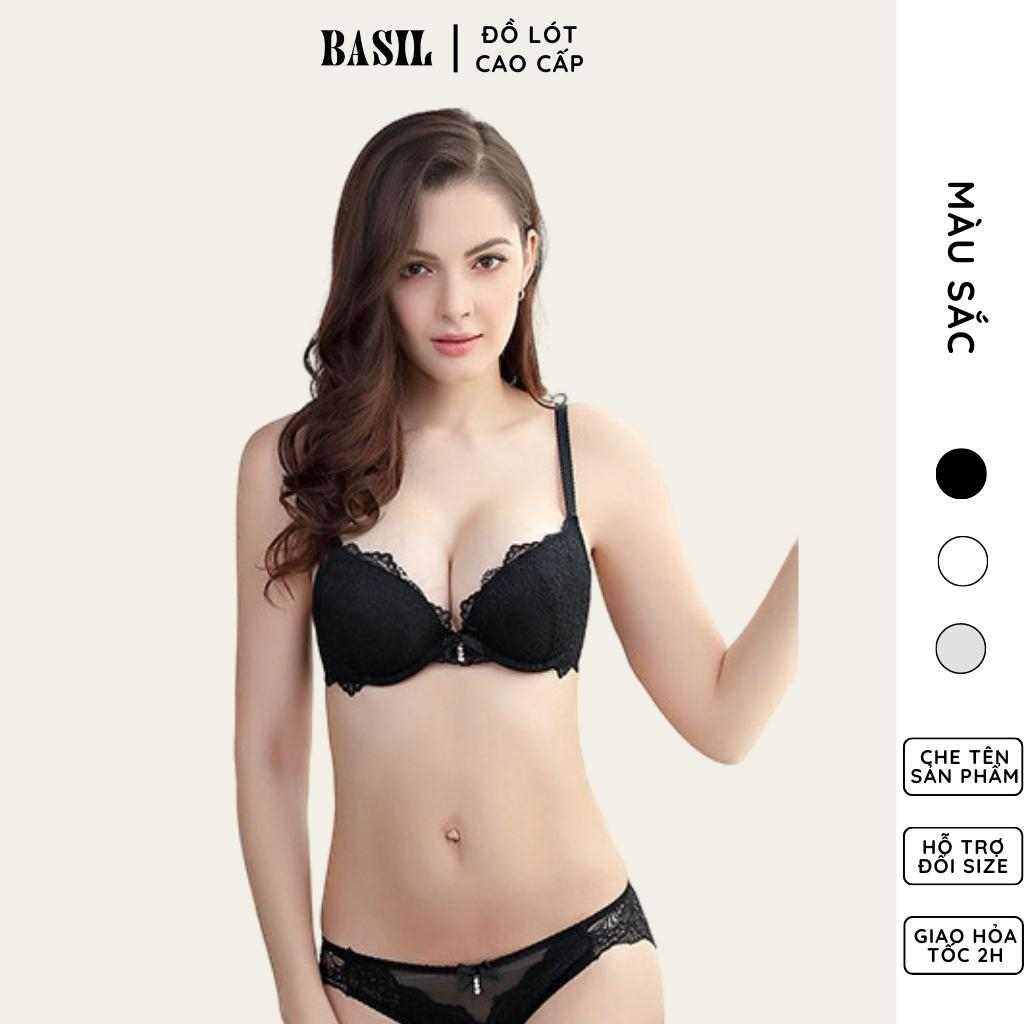 Bộ đồ lót QB23 Basil nữ có gọng đệm đẩy nâng ngực phối ren cao cấp