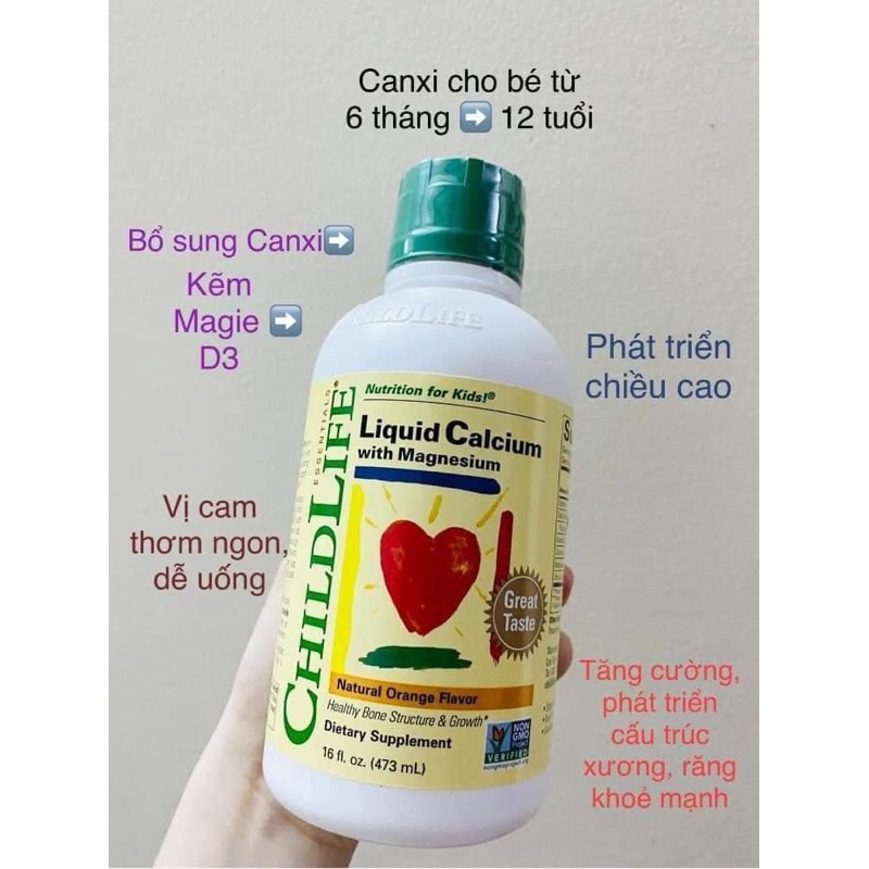 Siro Canxi Childlife Mỹ 475ml cho bé, Liquid Calcium Childlife USA Mỹ