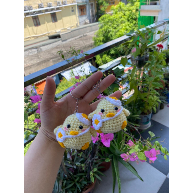 Móc khoá gà con đeo túi bằng len,gà con bằng len móc cute xinh xắn