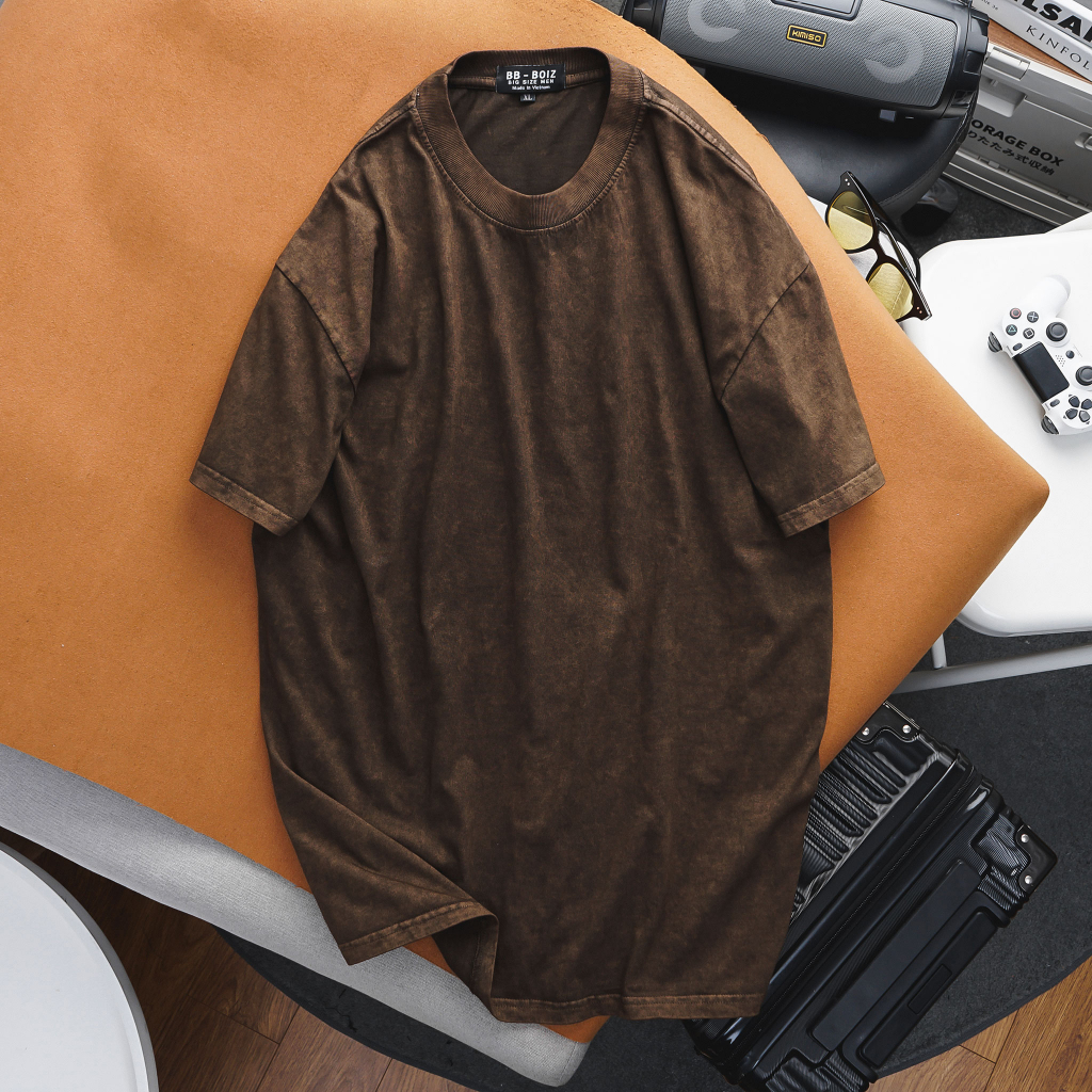 - Áo Thun Wash Nam Tay Ngắn Cotton Wash Xi Măng Bigsize 65kg - 120kg - Trơn