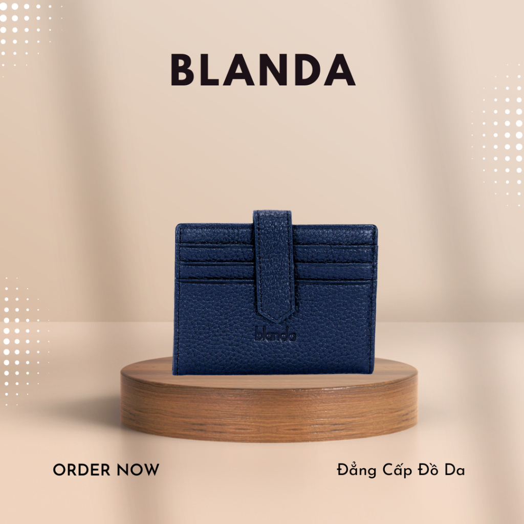 Ví đựng card da bò thật, chất liệu da hạt Nappa, thương hiệu Blanda 8VNBH06