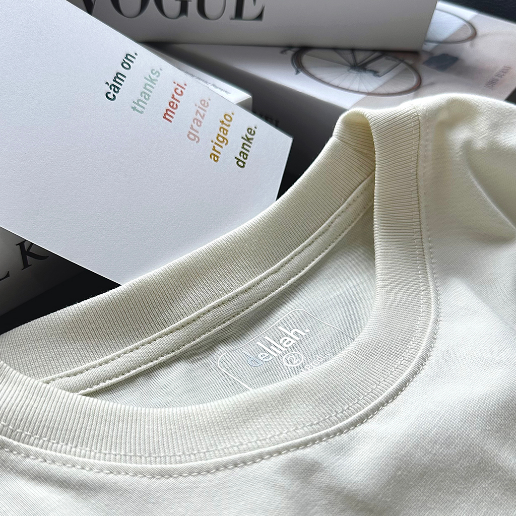 Áo thun DLL Casual VISION nam nữ unisex tay ngắn form rộng cổ tròn oversize cotton màu trắng kem tee