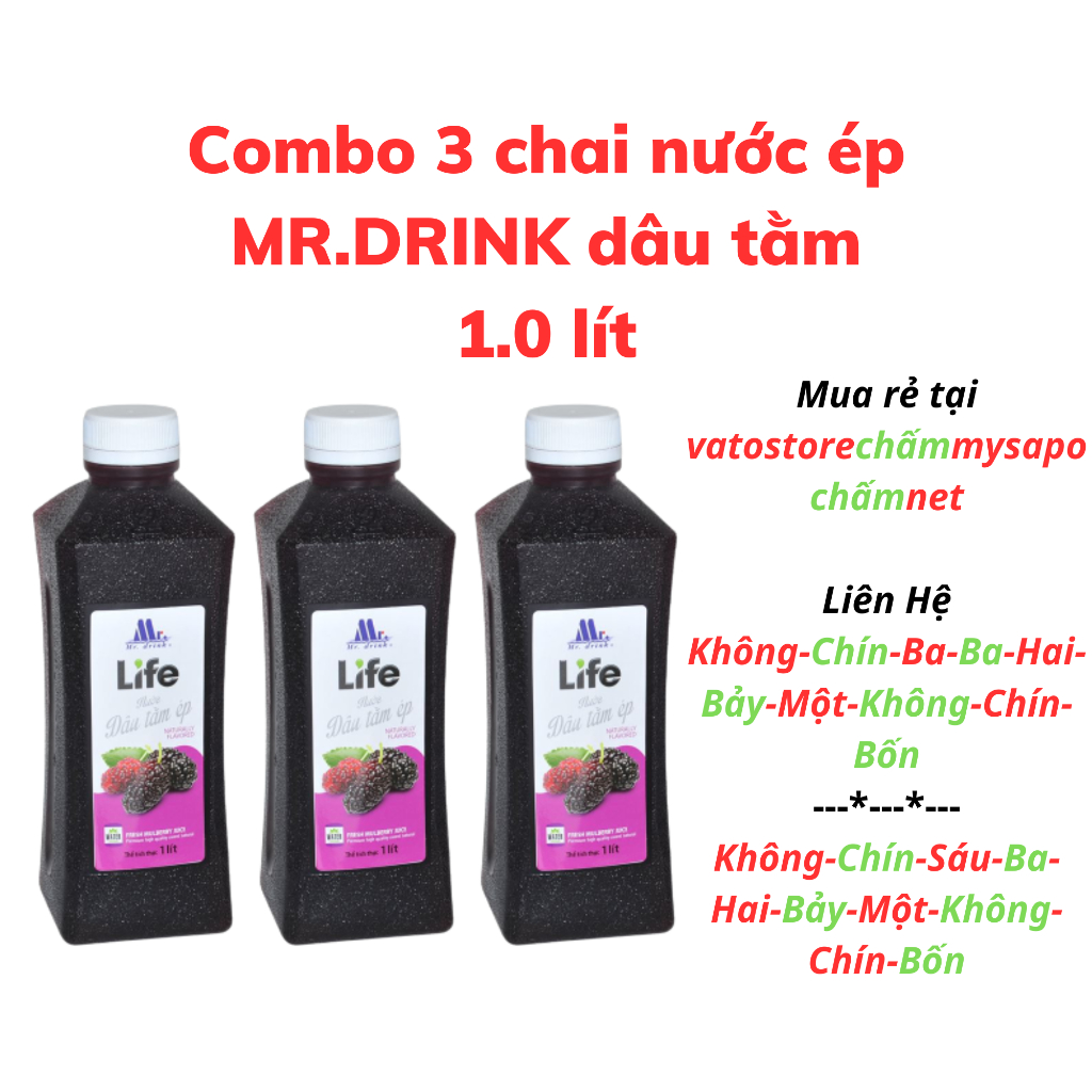 Combo 6 chai nước ép dâu tằm MR.DRINK 1 lít / Combo 3 chai nước ép dâu tằm MR DRINK 1L