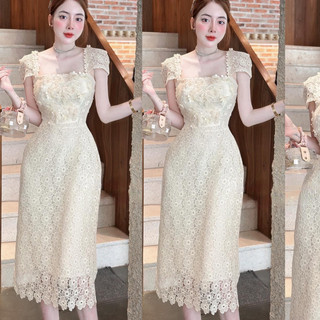 Váy ren tay dài tiểu thư dự tiệc, Đầm tiệc cưới cô dâu đi bàn