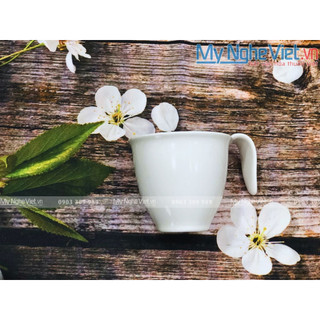 Tách uống trà - anh vũ lys - trắng ngà - gốm minh long