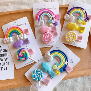 Set 3 kẹp tóc cầu vồng kẹo ngọt dễ thương ngọt ngào phụ kiện tóc xinh Princess House