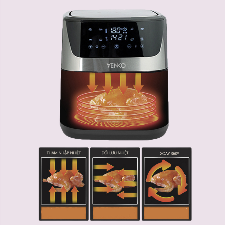 Nồi chiên không dầu Venko 10.5l hạn chế 90% chất béo - Bếp chiên đa năng Công Suất 1700W - Bảo Hành 24 tháng