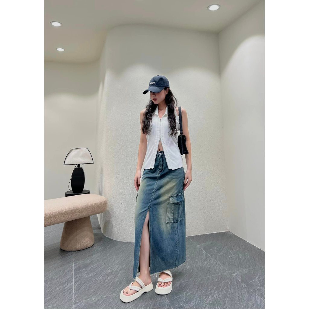 Chân váy denim túi hộp