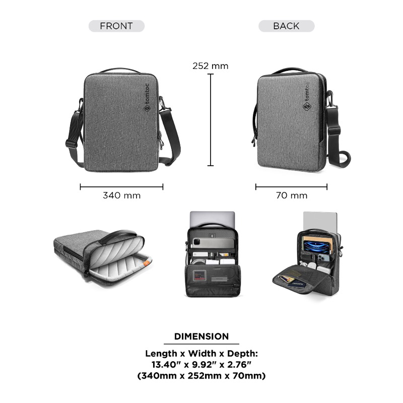 Túi Đeo Chéo Tomtoc (Usa) Urban Codura Shoulder Bags For Macbook 13″14″, Ultrabook 13″ Black H14-Hàng Chính Hãng