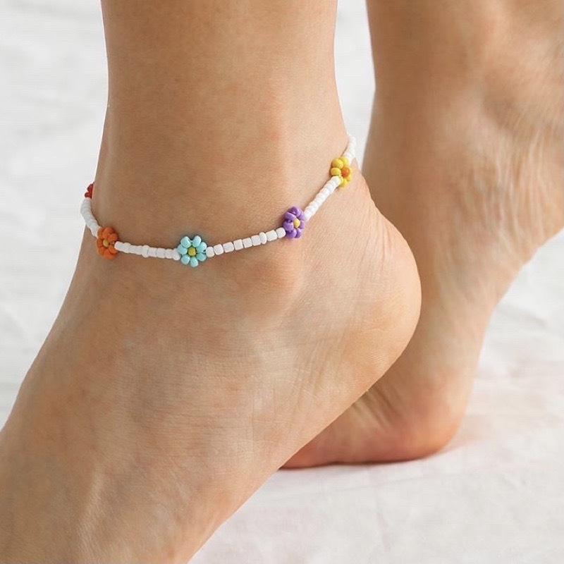 Lắc chân nữ xỏ hạt cườm handmade nhiều màu dễ thương ,Vòng cổ chân có tăng đưa