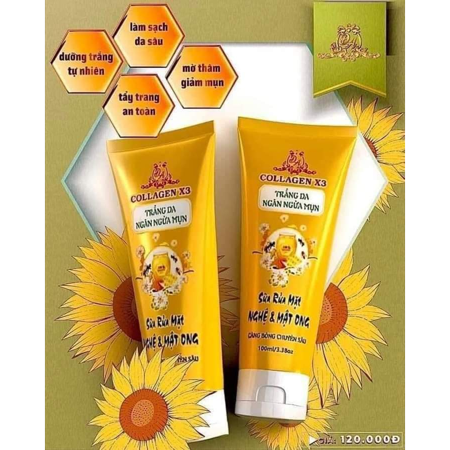 Sữa Rửa Mặt Nghệ Mật Ong Collagen X3 Đông Anh 100ml [Hàng Công Ty] Ngừa Mụn - Se Khít Lỗ Chân Lông - Sạch Da