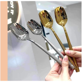 Thìa đèn lồng, vuông inox, muỗng ăn cơm cán dài