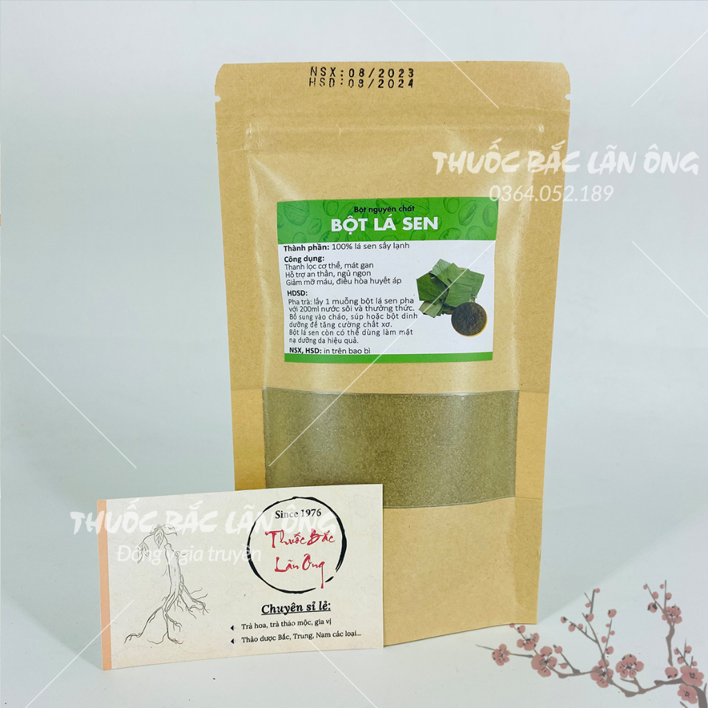 Bột lá sen nguyên chất 500g (Hỗ trợ giảm mỡ máu, kiểm soát cân nặng, an thần, stress)