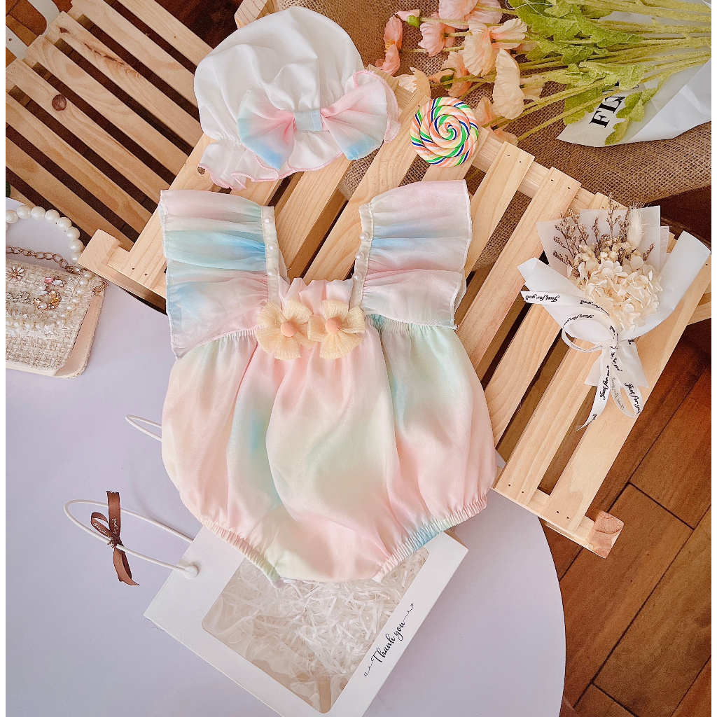 Body voan cầu vồng bé gái dễ thương 🍓[𝐓𝐀̣̆𝐍𝐆 𝐊𝐄̀𝐌 Mũ🍓 Su Shop- body thiết kế sinh nhật thôi nôi cho bé