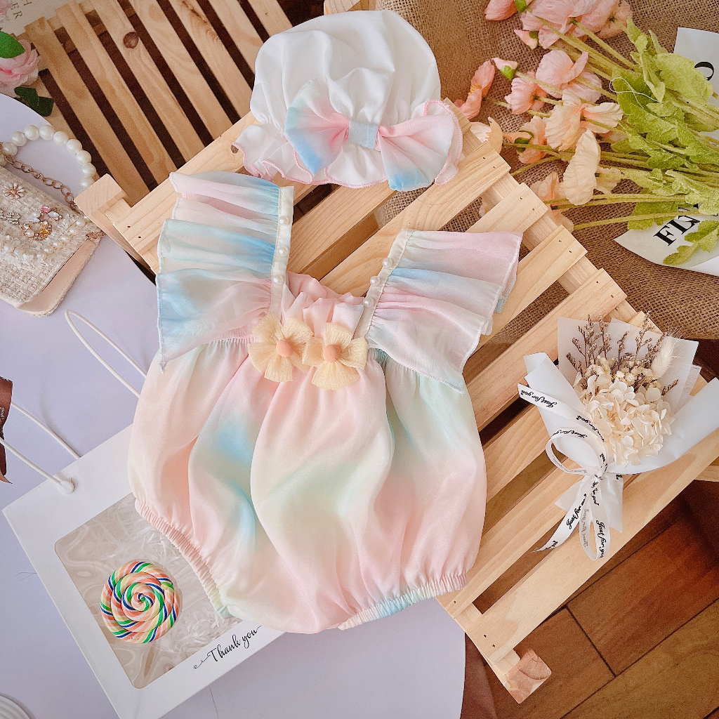 Body voan cầu vồng bé gái dễ thương 🍓[𝐓𝐀̣̆𝐍𝐆 𝐊𝐄̀𝐌 Mũ🍓 Su Shop- body thiết kế sinh nhật thôi nôi cho bé