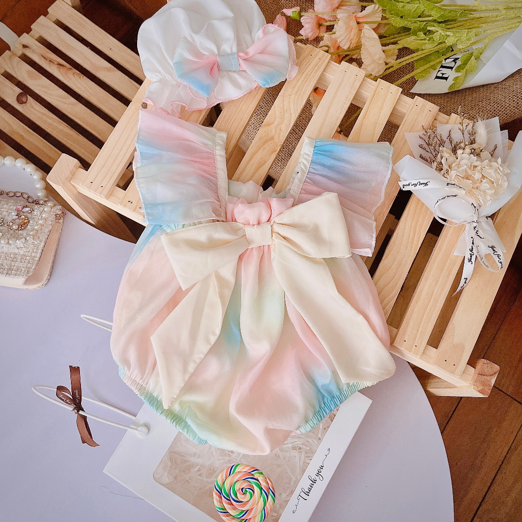 Body voan cầu vồng bé gái dễ thương 🍓[𝐓𝐀̣̆𝐍𝐆 𝐊𝐄̀𝐌 Mũ🍓 Su Shop- body thiết kế sinh nhật thôi nôi cho bé