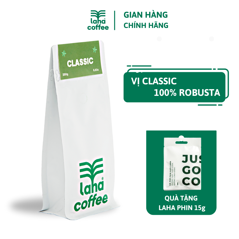 Cà phê bột rang xay Classic 100% Robusta vị đậm truyền thống pha phin LAHA COFFEE | 100GR