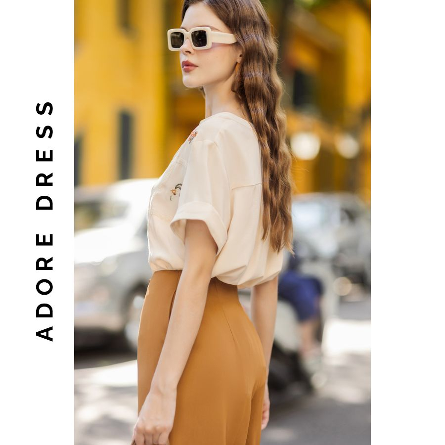 Aó sơ mi Shirts official style giả đũi trơn cream thêu 311SH1016 ADORE DRESS