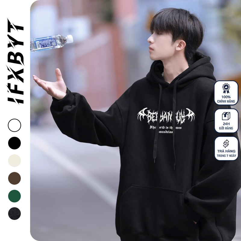 Áo Hoodie Cotton nam IFXBYT áo dài basic tay đẹp in hình unisex 100% cotton-B0073